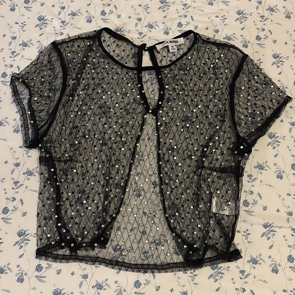 Steve Madden sheer rhinestone top